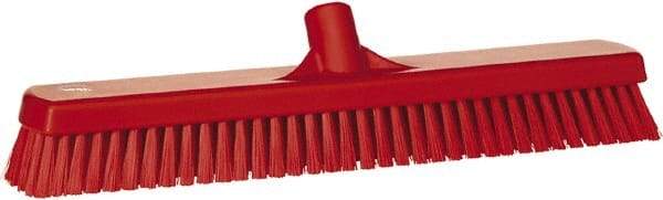 Vikan - 1.8" Bristle Length, Polyester Scrub Brush - 18" Long x 2-1/2" Wide Head, 19" OAL, European Threaded Handle, Red, Polypropylene Block - Top Tool & Supply