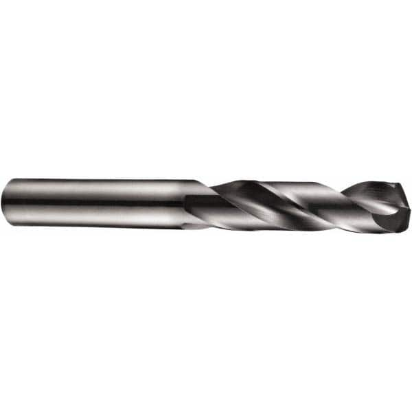 Screw Machine Length Drill Bit: 0.161″ Dia, 140 °, Solid Carbide Coated, Right Hand Cut, Spiral Flute, Straight-Cylindrical Shank, Series R458