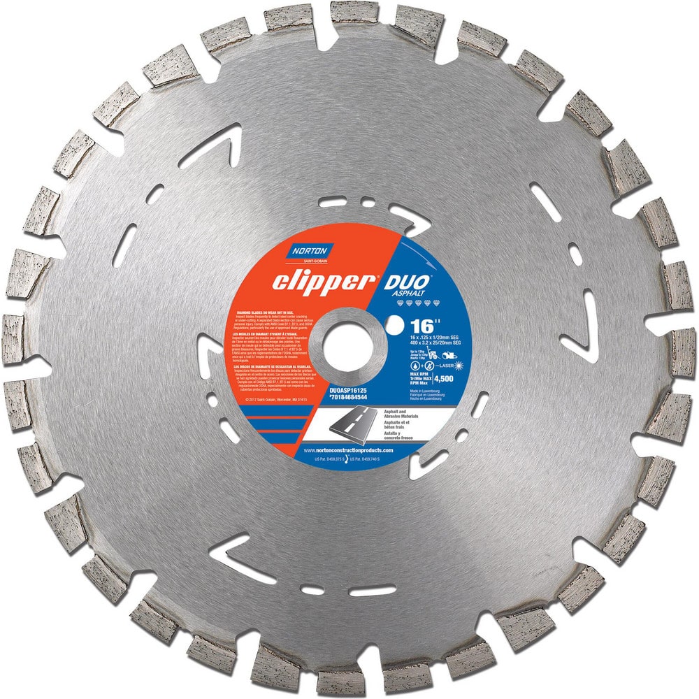 Wet & Dry Cut Saw Blade: 16″ Dia, 1″ Arbor Hole, 0.125″ Kerf Width, 36 Teeth High Speed Steel Teeth, Use on Concrete, Standard Arbor