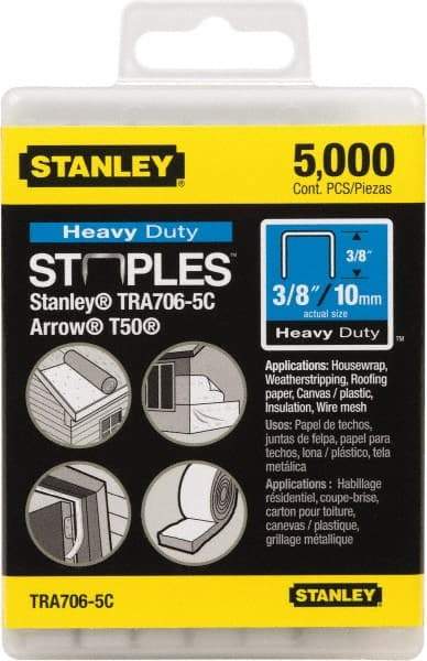 Stanley - 27/64" Wide Galvanized Steel Heavy Duty Power Crown Staples - 3/8" Leg Length - Top Tool & Supply