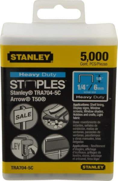 Stanley - 27/64" Wide Galvanized Steel Heavy Duty Power Crown Staples - 1/4" Leg Length - Top Tool & Supply