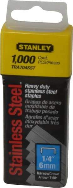 Stanley - 27/64" Wide Stainless Steel Narrow Crown Staples - 1/4" Leg Length - Top Tool & Supply