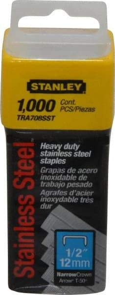 Stanley - 27/64" Wide Stainless Steel Narrow Crown Staples - 1/2" Leg Length - Top Tool & Supply