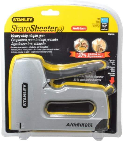 Stanley - Manual Staple Gun - 1/4, 5/16, 3/8, 1/2, 9/16" Staples, Yellow & Black, Aluminum - Top Tool & Supply