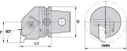 Kennametal - Insert Style NG 3R, 60mm Head Length, Left Hand Cut, Internal Modular Threading Cutting Unit Head - System Size KM63, 43mm Center to Cutting Edge, Series Top Notch - Top Tool & Supply