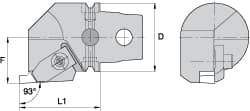 Kennametal - Insert Style NG 3R, 60mm Head Length, Right Hand Cut, Internal Modular Threading Cutting Unit Head - System Size KM63, 43mm Center to Cutting Edge, Series Top Notch - Top Tool & Supply