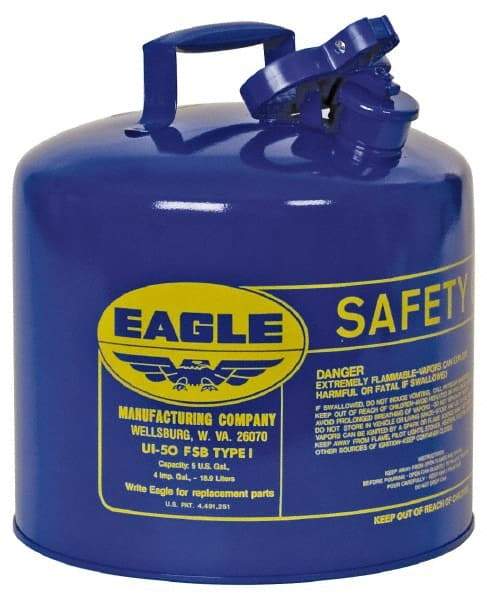 Eagle - 5 Gal Galvanized Steel Type I Safety Can - 13-1/2" High x 12-1/2" Diam, Blue - Top Tool & Supply