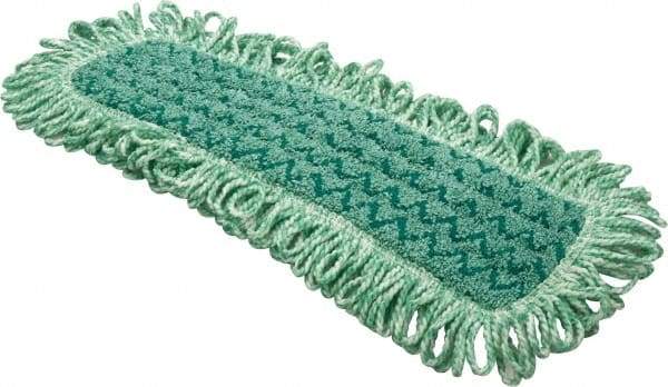 Rubbermaid - 20.7" Long x 5.7" Wide Microfiber Dust Mop Pad - Hook & Loop, Green, Fringed Head - Top Tool & Supply