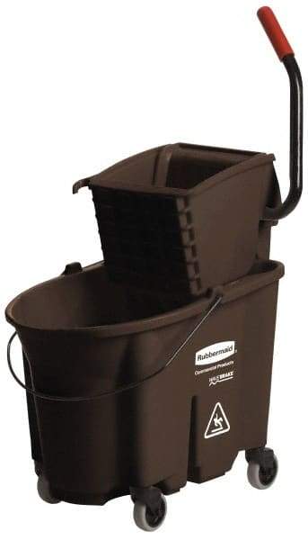 Rubbermaid - 35 Qt Plastic Bucket & Wringer - 20-1/8" Long x 36-1/2" High x 15-3/4" Wide, Brown - Top Tool & Supply