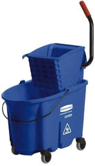 Rubbermaid - 35 Qt Plastic Bucket & Wringer - 20-1/8" Long x 36-1/2" High x 15-3/4" Wide, Blue - Top Tool & Supply