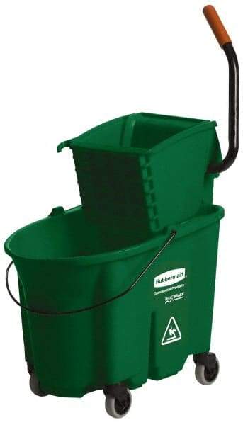 Rubbermaid - 35 Qt Plastic Bucket & Wringer - 20-1/8" Long x 36-1/2" High x 15-3/4" Wide, Green - Top Tool & Supply