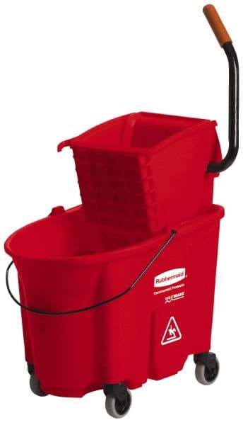 Rubbermaid - 35 Qt Plastic Bucket & Wringer - 20-1/8" Long x 36-1/2" High x 15-3/4" Wide, Red - Top Tool & Supply