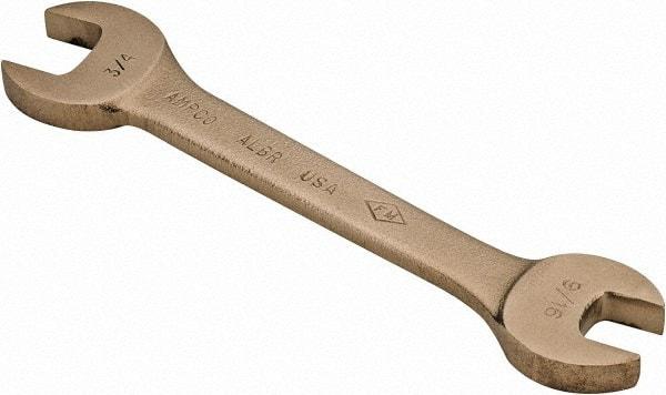 Ampco - 9/16" x 3/4" Nonsparking Open End Wrench - 6-1/2" OAL, Double End, Plain Finish, 15° Head Angle - Top Tool & Supply