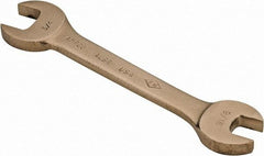 Ampco - 9/16" x 3/4" Nonsparking Open End Wrench - 6-1/2" OAL, Double End, Plain Finish, 15° Head Angle - Top Tool & Supply