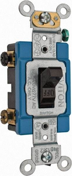 Leviton - 2 Pole, 120 to 277 VAC, 15 Amp, Industrial Grade, Toggle, Wall and Dimmer Light Switch - 1.31 Inch Wide x 4.06 Inch High - Top Tool & Supply