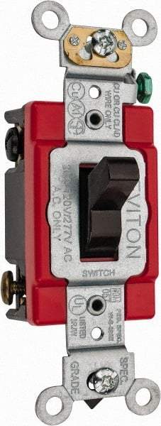 Leviton - 4 Pole, 120 to 277 VAC, 20 Amp, Industrial Grade, Toggle, Wall and Dimmer Light Switch - 1.31 Inch Wide x 4.06 Inch High - Top Tool & Supply