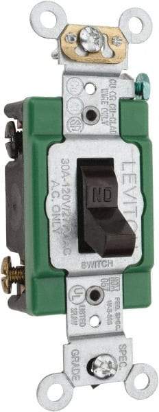 Leviton - 2 Pole, 120 to 277 VAC, 30 Amp, Industrial Grade, Toggle, Wall and Dimmer Light Switch - 1.31 Inch Wide x 4.06 Inch High - Top Tool & Supply