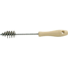 Brush Research Mfg. - 1.15" Diam Helical Stainless Steel Tube Brush - Single Spiral, 0.006" Filament Diam, 2-1/8" Brush Length, 10-1/2" OAL, 0.245" Diam Plastic Handle Shank - Top Tool & Supply