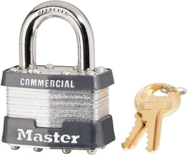 Master Lock - 15/16" Shackle Clearance, Keyed Alike Laminated Steel Padlock - 5/16" Shackle Diam, Steel - Top Tool & Supply