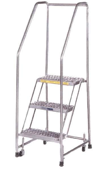 Ballymore - 68" 4 Step Ladder - Rolling Safety Ladder, 300 Lb Capacity, 38" Platform Height, 30" Base Width x 31" Depth, Heavy-Duty Serrated Grating - Top Tool & Supply