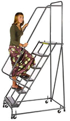 Ballymore - 73" 4 Step Ladder - Spring Loaded Rolling Safety Ladder, 450 Lb Capacity, 38" Platform Height, 20" Base Width x 35" Depth, Expanded Metal Tread - Top Tool & Supply