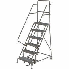 TRI-ARC - 96" 6 Step Rolling Platform Ladder - 450 Lb Capacity, 60" Platform Height, 27" Base Width x 50" Depth, Serrated Tread - Top Tool & Supply