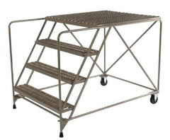 PW Platforms - 4 Step, 40 Inch Overall Height, Heavy Duty Serrated Grating, Steel Work Platform - 600 Lb. Load Capacity, 40 Inch Platform Height, 26 Inch Base Width x 54 Inch Base Depth - Top Tool & Supply