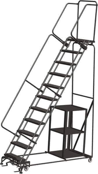 Ballymore - 143" 11 Step Ladder - Safety Stock Picking Ladder, 450 Lb Capacity, 110" Platform Height, 32" Base Width x 80" Depth, Perforated Tread - Top Tool & Supply