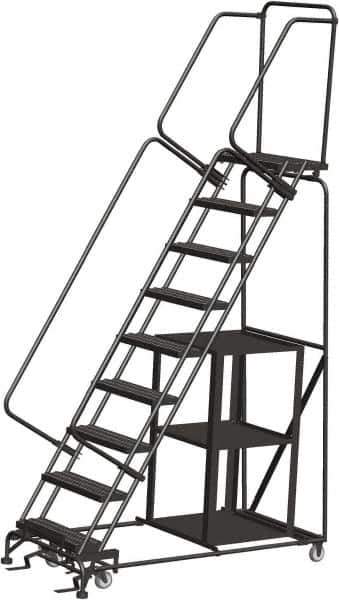 Ballymore - 123" 9 Step Ladder - Safety Stock Picking Ladder, 450 Lb Capacity, 90" Platform Height, 32" Base Width x 68" Depth, Perforated Tread - Top Tool & Supply