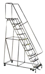 Ballymore - 133" 10 Step Ladder - Rolling Safety Ladder, 450 Lb Capacity, 100" Platform Height, 32" Base Width x 74" Depth, Heavy-Duty Serrated Grating - Top Tool & Supply