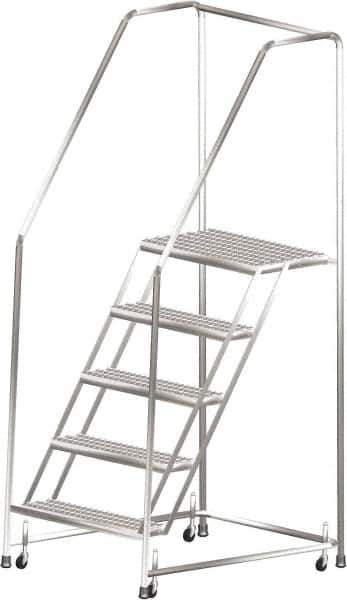 Ballymore - 83" 5 Step Ladder - Rolling Safety Ladder, 450 Lb Capacity, 50" Platform Height, 20" Base Width x 44" Depth, Heavy-Duty Serrated Grating - Top Tool & Supply