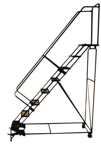 Ballymore - 103" 7 Step Stairway Slope Ladder - Rolling Safety Ladder, 450 Lb Capacity, 70" Platform Height, 30" Base Width x 69" Depth, Perforated Tread - Top Tool & Supply