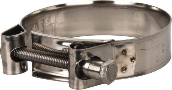 Mikalor - 3-1/2" Hose, 0.98" Wide x 0.04" Thick, T-Bolt Hose Clamp - 3.35 to 3.58" Diam, Stainless Steel - Top Tool & Supply