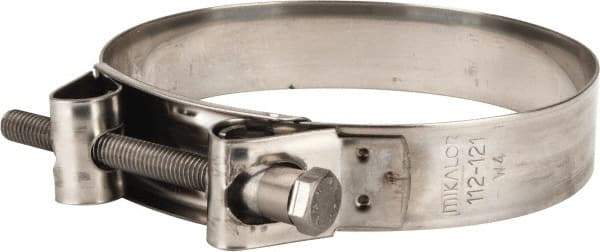 Mikalor - 4-1/2" Hose, 0.98" Wide x 0.04" Thick, T-Bolt Hose Clamp - 4.41 to 4.76" Diam, Stainless Steel - Top Tool & Supply