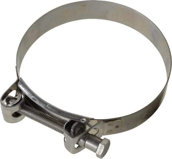 Mikalor - 5-1/4" Hose, 1.1" Wide x 0.051" Thick, T-Bolt Hose Clamp - 5.11 to 5.51" Diam, Stainless Steel - Top Tool & Supply