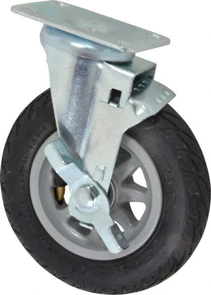 Shepherd - 6" Diam x 1-1/4" Wide, Phenolic Swivel with Brake Caster - 150 Lb Capacity, Top Plate Mount, 2-5/8" x 3-3/4" Plate, Ball Bearing - Top Tool & Supply