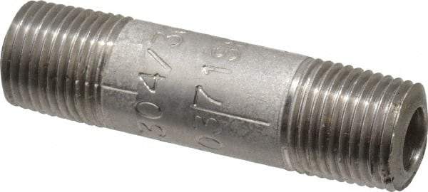 Merit Brass - Schedule 80, 1/8" Pipe x 1-1/2" Long, Grade 304/304L Stainless Steel Pipe Nipple - Seamless & Threaded - Top Tool & Supply