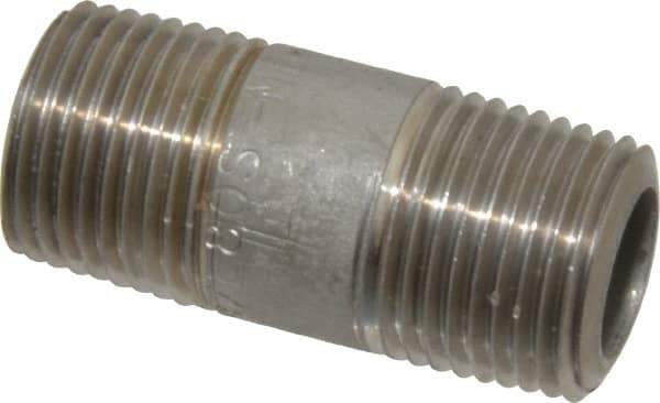 Merit Brass - Schedule 80, 3/8" Pipe x 1-1/2" Long, Grade 304/304L Stainless Steel Pipe Nipple - Seamless & Threaded - Top Tool & Supply