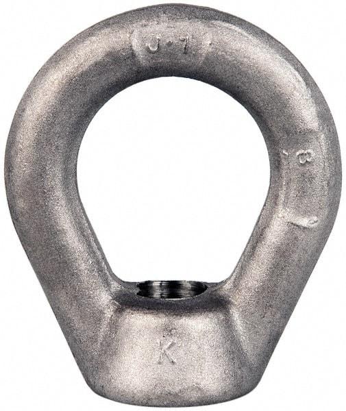 Gibraltar - 5,000 Lb Capacity, 5/8-11 Thread, Stainless Steel Lifting Eye Nut - Grade 304, 3" High, 1-1/2" Inside & 2-1/2" Outside Eye Diam, 1-3/8" Bell/Base Width - Top Tool & Supply