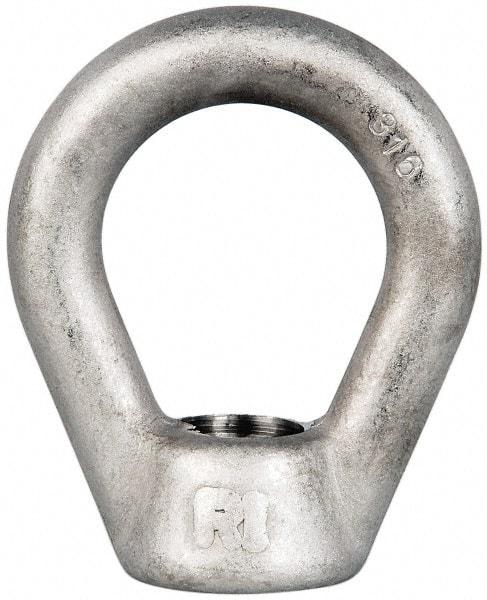 Gibraltar - 5,000 Lb Capacity, 3/4-10 Thread, Stainless Steel Lifting Eye Nut - Grade 316, 3" High, 1-1/2" Inside & 2-1/2" Outside Eye Diam, 1-3/8" Bell/Base Width - Top Tool & Supply