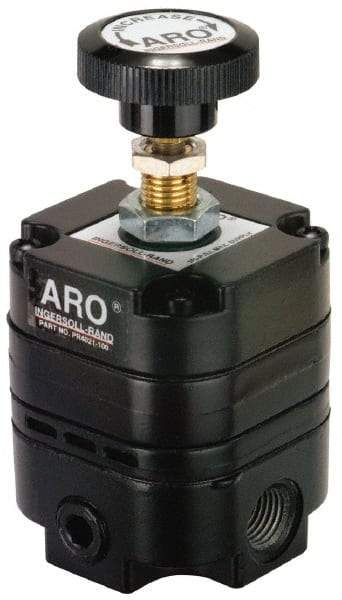 ARO/Ingersoll-Rand - 3/8 NPT Port, 14 CFM, Zinc Precision Constant Bleed Regulator - 2 to 25 psi Range, 150 Max psi Supply Pressure, 1/4" Gauge Port Thread, 2.12" Wide x 4.55" High - Top Tool & Supply