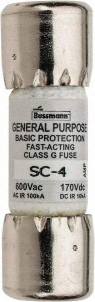 Cooper Bussmann - 170 VDC, 600 VAC, 4 Amp, Time Delay Size Rejecting/NonRejecting Fuse - Fuse Holder Mount, 1-5/16" OAL, 10 at DC, 100 at AC (RMS) kA Rating, 13/32" Diam - Top Tool & Supply