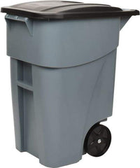 Rubbermaid - 50 Gal Gray Rectangle Trash Can - Polyethylene, 36-1/2" High x 28-1/2" Long x 23-3/8" Wide - Top Tool & Supply