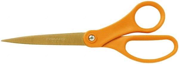 Fiskars - 3-1/2" LOC, 8" OAL TiN Coated Stainless Steel Ergonomic Titanium Shop Shear - Ambidextrous, Straight Handle, For Shop Use - Top Tool & Supply