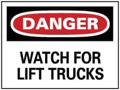 NMC - "Danger - Watch for Lift Trucks", 10" Long x 14" Wide, Rigid Plastic Safety Sign - Rectangle, 0.05" Thick, Use for Accident Prevention - Top Tool & Supply