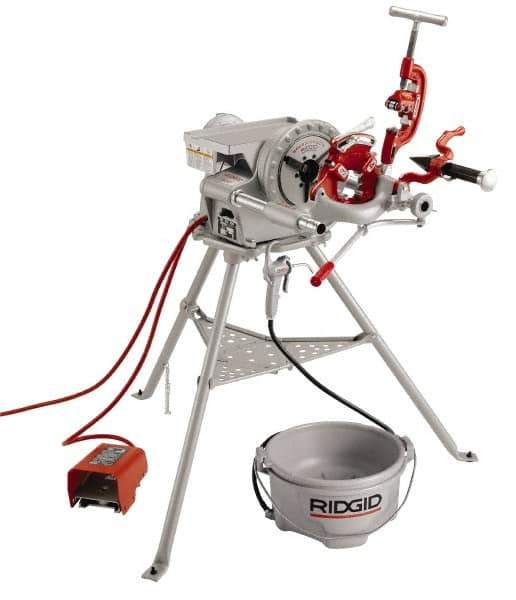 Ridgid - 1/8 to 2 Inch Pipe, 38 RPM Spindle Speed, 1/2 hp, Pipe Threading Machine - Heavy Duty Forward, Off, Reverse with Integral Foot Switch Motor Control, Model 341 Reamer, 115 Volts - Top Tool & Supply