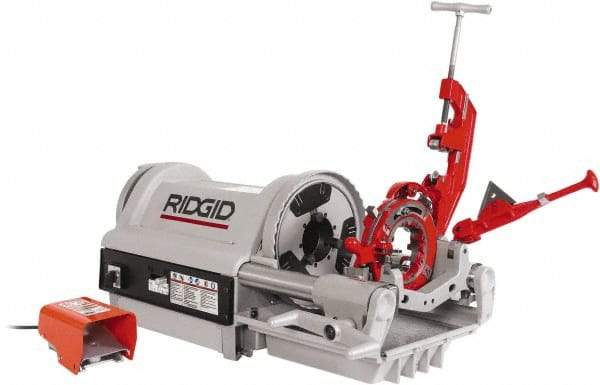 Ridgid - 1/4 to 4 Inch Pipe, 36 RPM Spindle Speed, 1-1/2 hp, Pipe Threading Machine - Heavy Duty Rotary Forward, Off, Reverse with Integral Foot Switch Motor Control, Model 744 Reamer, 120 Volts - Top Tool & Supply