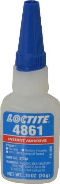 Loctite - 0.70 oz Bottle Clear Instant Adhesive - Series 4861, 20 sec Fixture Time, 24 hr Full Cure Time, Bonds to Metal & Plastic - Top Tool & Supply