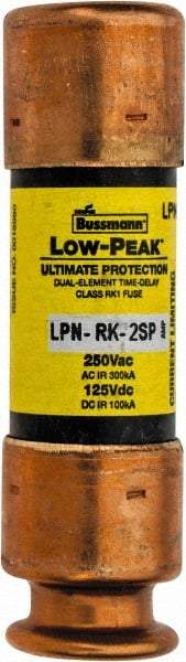 Cooper Bussmann - 125 VDC, 250 VAC, 2 Amp, Time Delay General Purpose Fuse - Fuse Holder Mount, 50.8mm OAL, 100 at DC, 300 at AC (RMS) kA Rating, 9/16" Diam - Top Tool & Supply