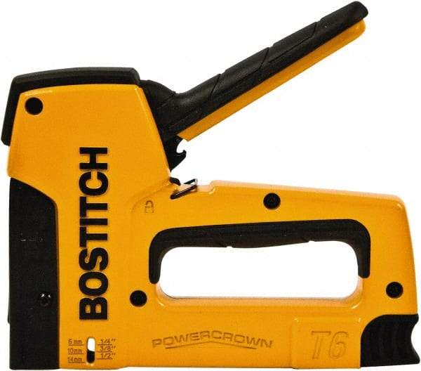 Stanley Bostitch - Manual Staple Gun - 1/4, 5/16, 3/8, 1/2, 9/16" Staples, 84 Lb Capacity, Yellow, Aluminum Die Cast - Top Tool & Supply